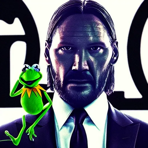 Prompt: Kermit the frog as John wick in John wick 4k hd movie still realistic render symmetric gritty trailer