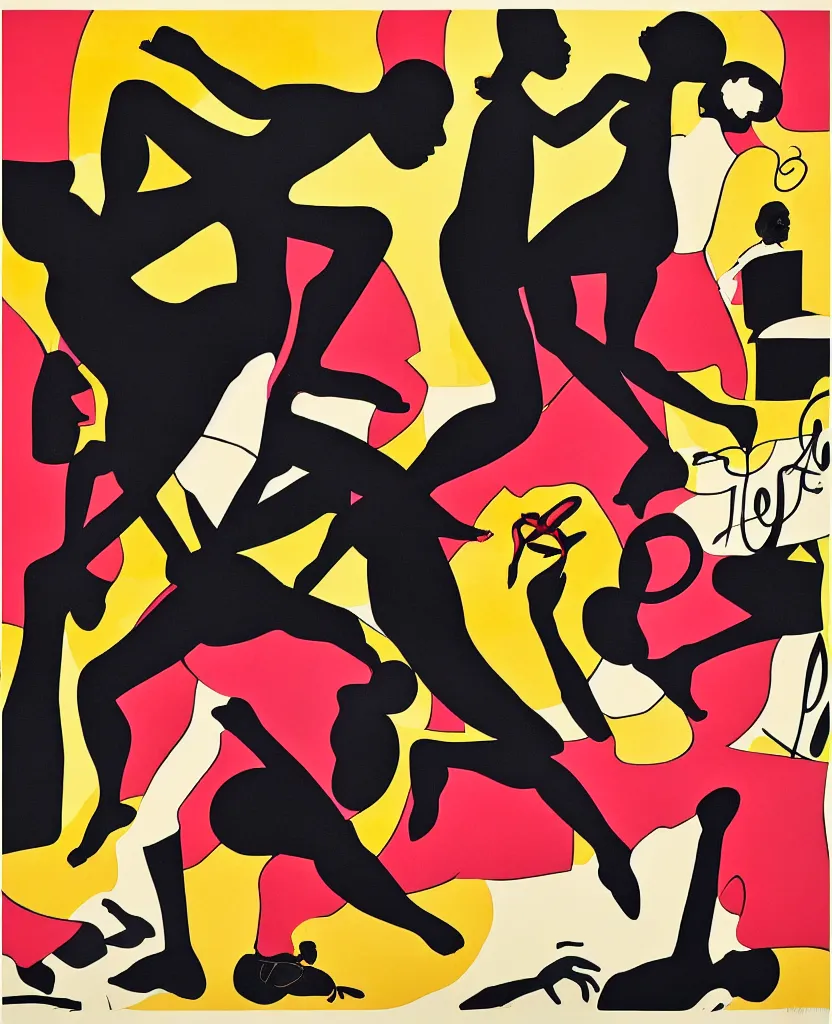 Image similar to a collage of a man and a woman dancing, a poster by robert colescott, behance, black arts movement, poster art, concert poster, artwork