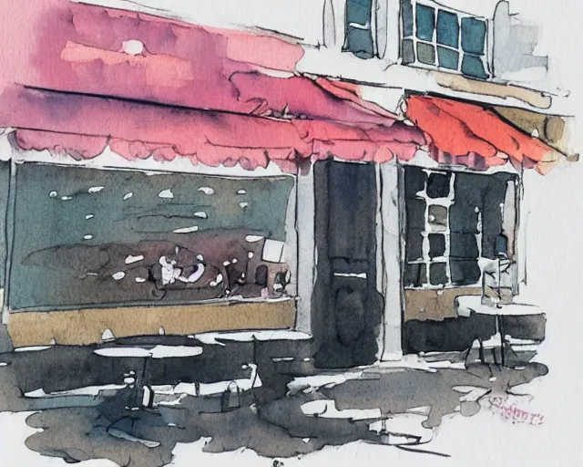 Image similar to a coffee shop smooth light color watercolor ink pen