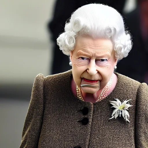 Prompt: queen elizabeth half reptillian half human