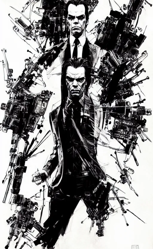 Image similar to full body portrait of nick cave as agent smith, sumi - e lighting style, intricate linework, artstation, trending, highly detailed, smooth, focus, concept art by yoji shinkawa and glenn fabry, lee bermejo, gabriele dell'otto