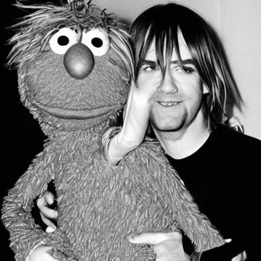 Prompt: Elmo hugging Kurt Cobain, Sesame Street