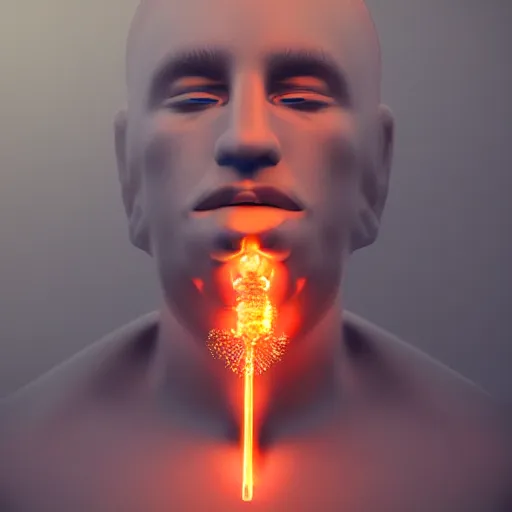 Prompt: man made of smoke simulation smoke particles octane render houdini