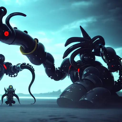 Prompt: an epic cinematic battle, a wizard, an evil tentacle ai robot, octane render
