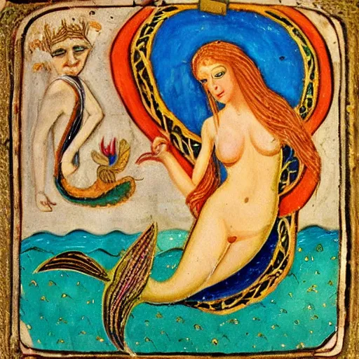 Prompt: mermaid, medieval painting