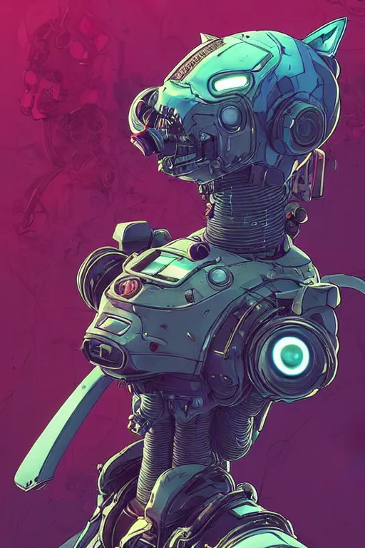 Image similar to a study of cell shaded portrait of a cybertronic cat as Borderlands 3 concept art, llustration, post grunge, concept art by josan gonzales and wlop, by james jean, Victo ngai, David Rubín, Mike Mignola, Laurie Greasley, highly detailed, sharp focus, alien, Trending on Artstation, HQ, deviantart, art by artgem