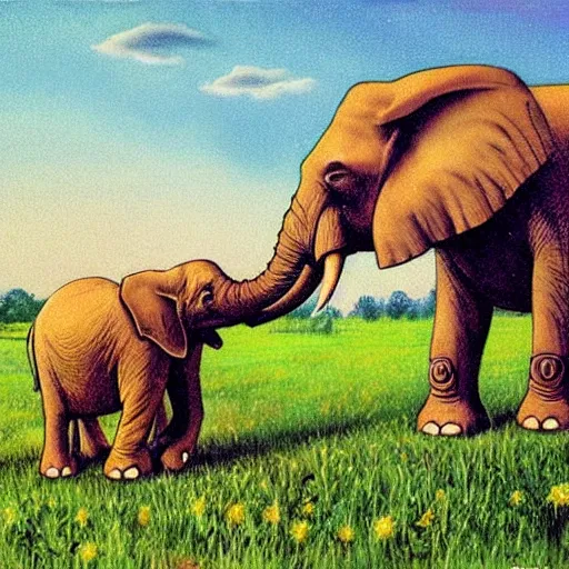 Image similar to an elephant on a green meadow art by Disney Walt
