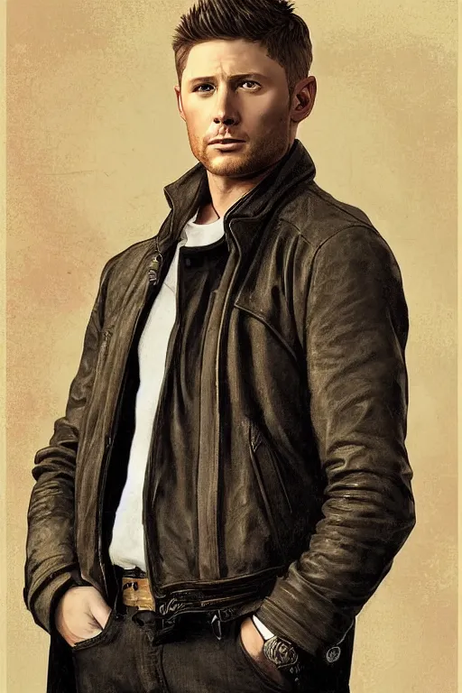 Image similar to a detailed matte portrait of an jensen ackles dressed dean from the gilmore girls, masterpiece, 8 k, art by alphonse mucha and greg rutkowski