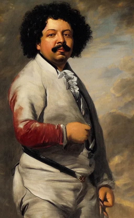 Image similar to Portrait of Alexandre Dumas, oil on canvas, highly detailed, by Delacroix, 8k