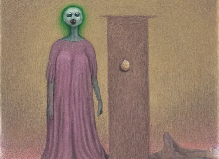 Prompt: imprisoned ancient eldritch female goddess by gertrude abercrombie and leonora carrington, pastel colors