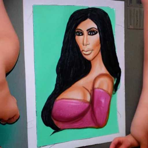 Image similar to Kim Kardashian poorly drawn in wax crayon by a five-year old