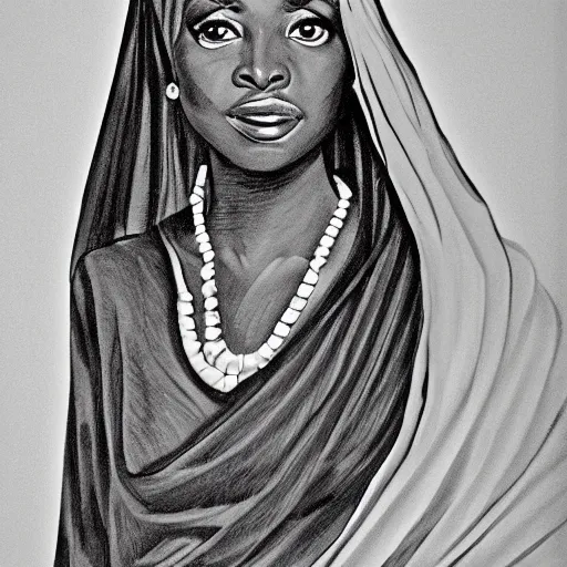 Prompt: elegant Sudanese lady, line art, Alex Ross