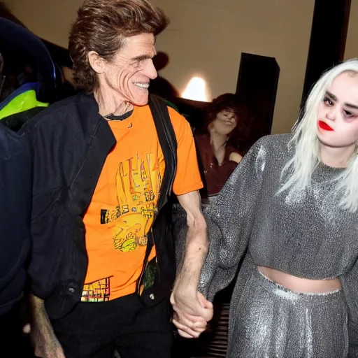 Image similar to willem dafoe holding hands with billie elish 4k