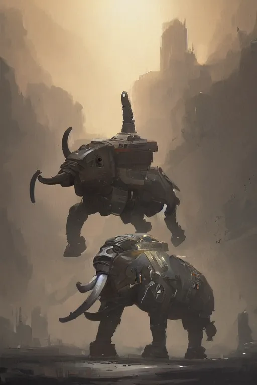 Prompt: robot war elephant in the style of Greg rutkowski