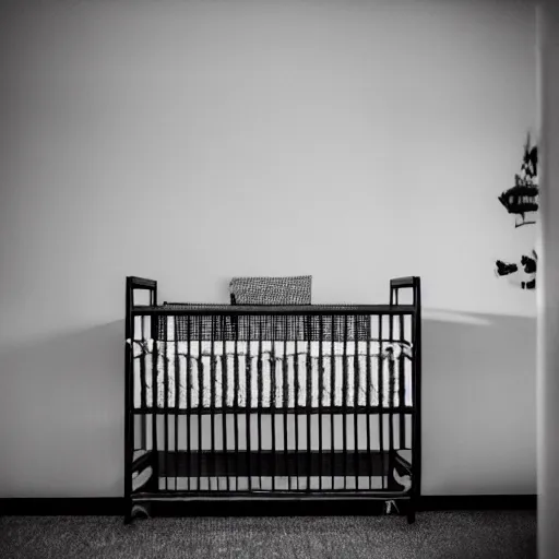 Image similar to creepy nursery liminal space, dark photograph