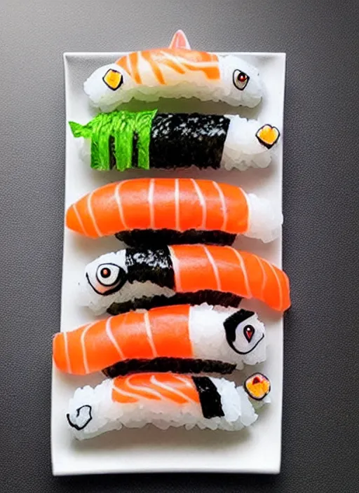 Image similar to clear photorealistic picture of adorable cats made out of sushi