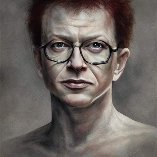 Image similar to danny elfman character portrait, lean face, cinematic lighting, glowing grey eyes, hyper - detailed, 4 k, high resolution, in the style of charlie bowater, tom bagshaw, single face, symmetrical, headshot photograph, insanely detailed and intricate, beautiful, elegant, watercolor, cinematic, portrait, raphaelite, headroom, pierre - auguste renoir