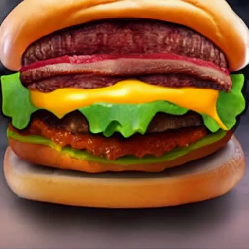 Image similar to kevin bacon face with a bacon texture wrapped inside a cheeseburger