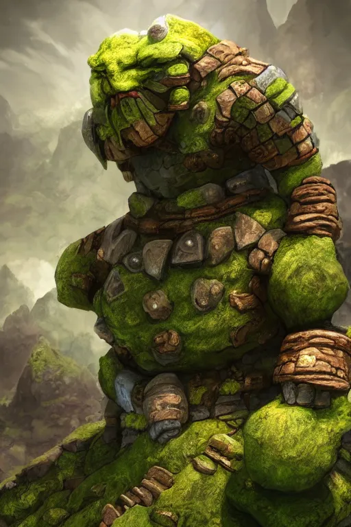 Image similar to zelda fantasy art giant golem troll wood rock greeble gemstone, global illumination ray tracing hdr fanart arstation by sung choi and eric pfeiffer and gabriel garza and casper konefal