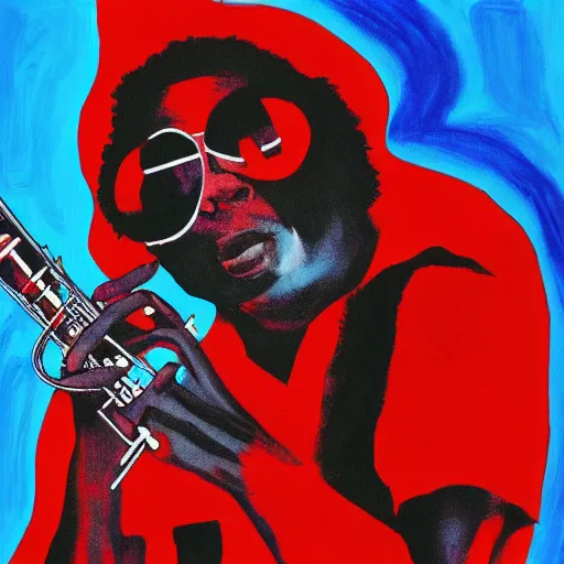 Image similar to miles davis in the style of daniel johnston, 4k