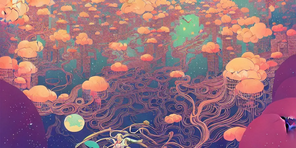 Image similar to breathtaking detailed concept art by victo ngai, bizarre compositions, exquisite detail, pastel colors, 8 k