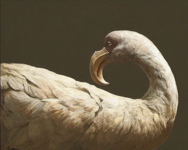 Image similar to wide shot low angle dodo highly detailed, sharp focus, digital painting, oil painting, artwork, museum work, by Robert Bateman, by Carl Brenders,