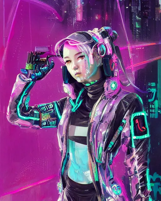 Image similar to detailed portrait Neon Operator Girl, cyberpunk futuristic neon, reflective catsuit, decorated with traditional Japanese ornaments by Ismail inceoglu dragan bibin hans thoma !dream detailed portrait Neon Operator Girl, cyberpunk futuristic neon, reflective puffy coat, decorated with traditional Japanese ornaments by Ismail inceoglu dragan bibin hans thoma greg rutkowski Alexandros Pyromallis Nekro Rene Maritte Illustrated, Perfect face, fine details, realistic shaded, fine-face, pretty face