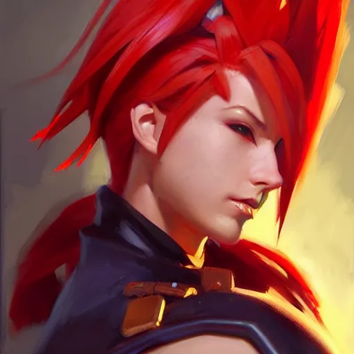 Image similar to Greg Manchess portrait painting of Red XVIII Nanaki from FFVII as Overwatch character, medium shot, asymmetrical, profile picture, Organic Painting, sunny day, Matte Painting, bold shapes, hard edges, street art, trending on artstation, by Huang Guangjian and Gil Elvgren and Sachin Teng