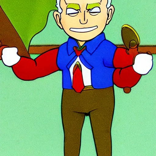 Prompt: cel - shaded image of joe biden as tingle from legend of zelda, studio ghibli animation cel