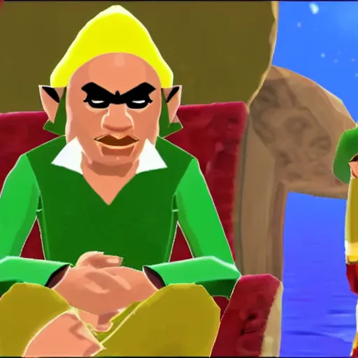 Prompt: Muammar Gaddafi!! in The Legend of Zelda! The Wind Waker