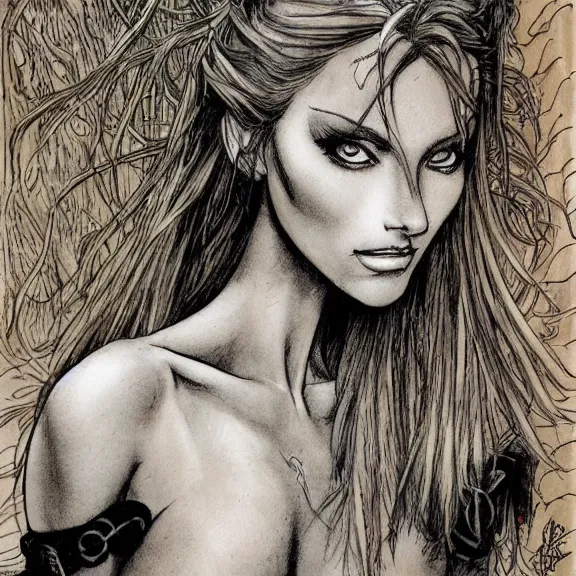 Prompt: a highly detailed portrait in the style of milo manara and in the style of luis royo.