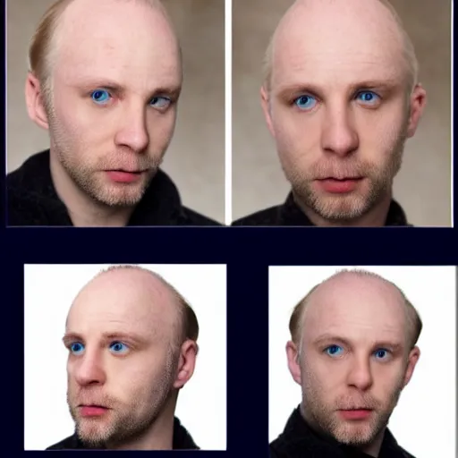 Image similar to Middle aged blue eyed, very pale, blond balding English man