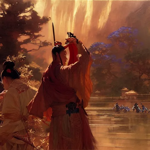 Image similar to wuxia, painting by gaston bussiere, craig mullins, j. c. leyendecker