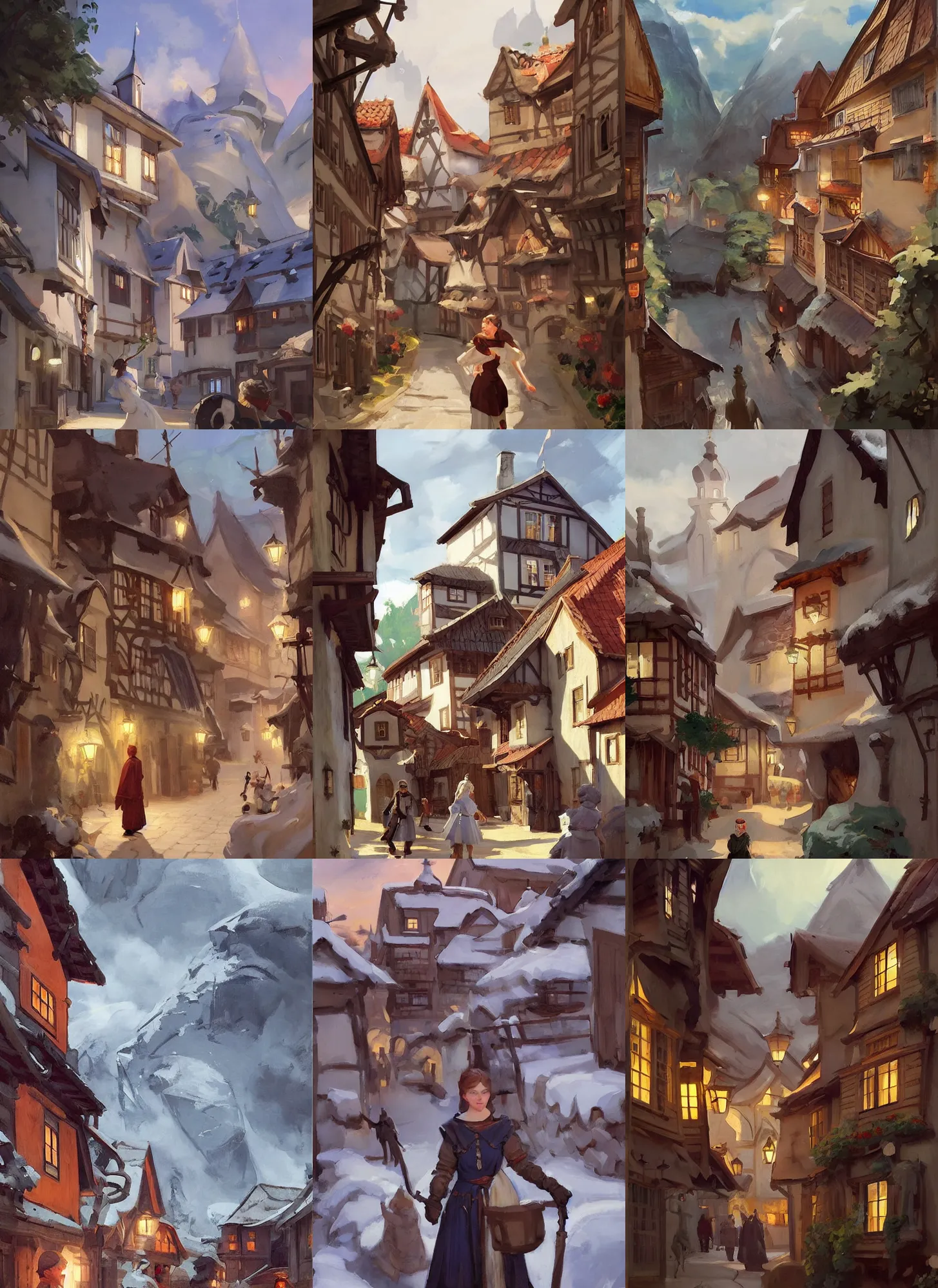 Prompt: finnish norway scandinavian attractive village maiden in a medieval town, jodhpurs greg manchess painting by sargent and leyendecker, studio ghibli, fantasy, medium shot, asymmetrical, intricate, elegant, matte painting, illustration, hearthstone, by greg rutkowski, by greg tocchini, by james gilleard, by joe fenton