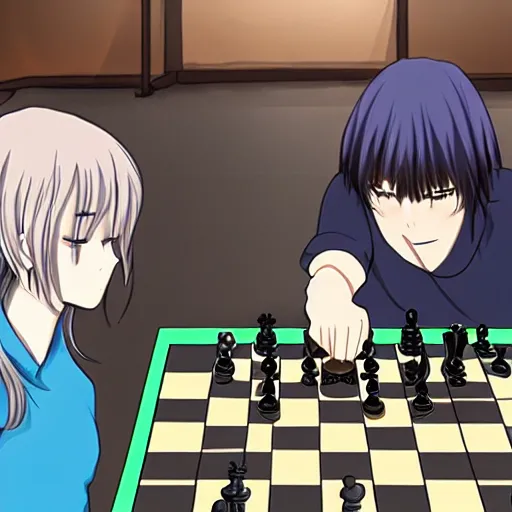 Image similar to intense chess match anime style