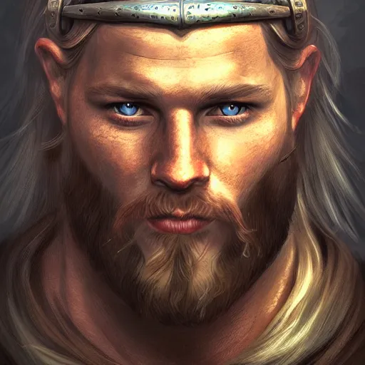 Image similar to portrait of a viking, male, epic fantasy, detailed, intricate, digital painting, concept art, realistic, smooth, focus, rim light