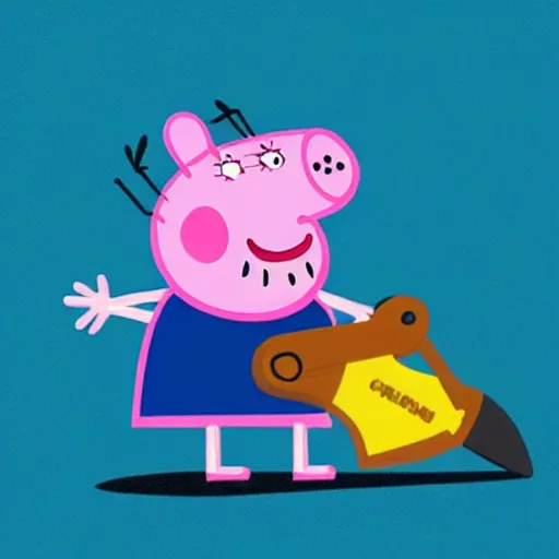 Image similar to peppa pig holding a chainsaw, trendin on artstation
