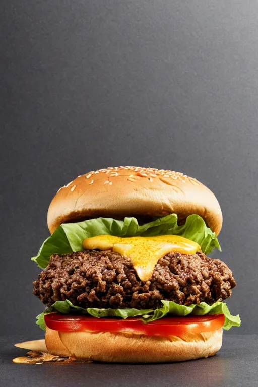 Image similar to hamburger crushed by fist, smashed buns, commercial photography