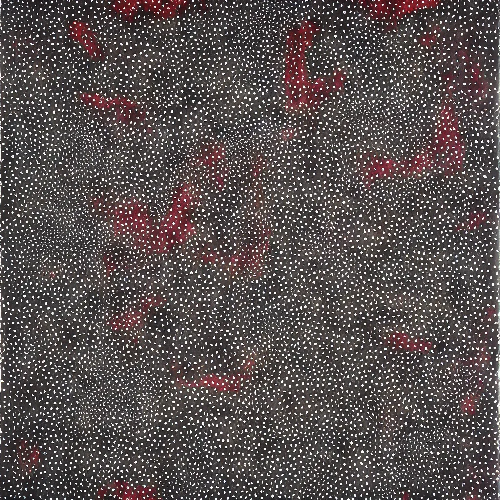 Image similar to camo made of teeth, smiling, abstract, rei kawakubo artwork, cryptic, dots, stipple, lines, splotch, color tearing, pitch bending, color splotches, hearts, dark, ominous, eerie, minimal, points, technical, old painting