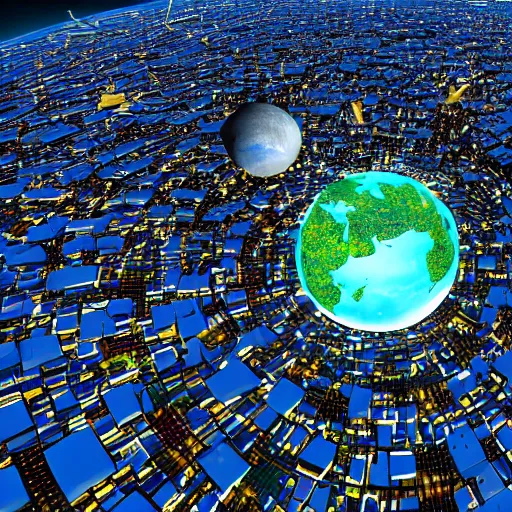 Prompt: a city orbiting the earth