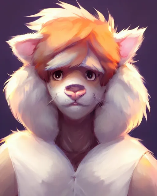 Image similar to character concept art of a cute young male anthropomorphic furry | | cute - fine - face, pretty face, key visual, realistic shaded perfect face, fine details by stanley artgerm lau, wlop, rossdraws, james jean, andrei riabovitchev, marc simonetti, and sakimichan, trending on artstation