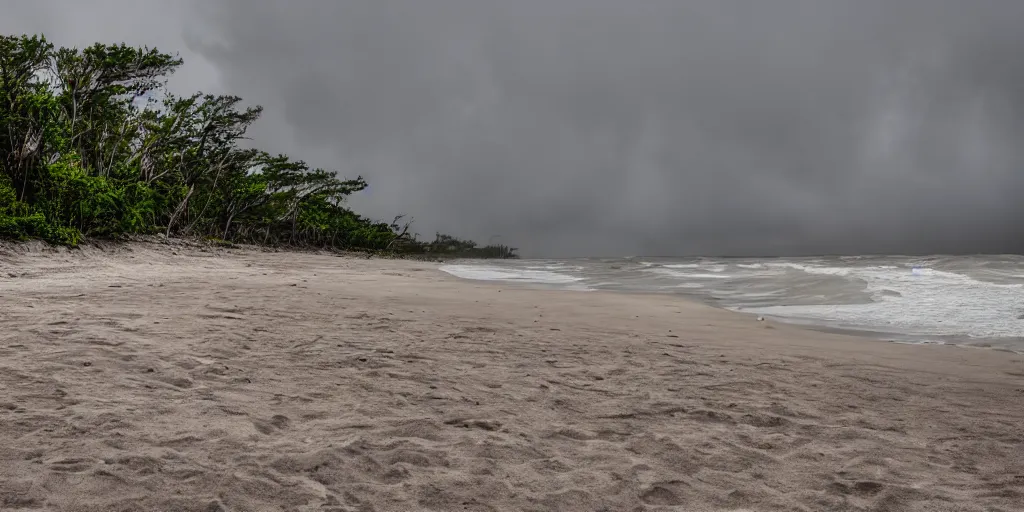 Image similar to island beach during an intense hurricane, hdr, 4 k,