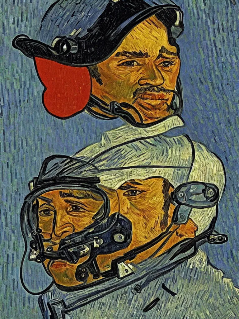 Image similar to portrait of Sir Lewis Hamilton by Van Gogh