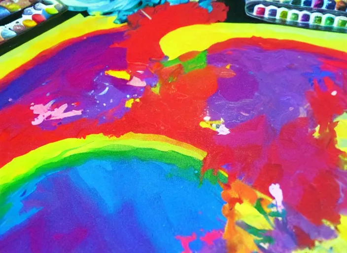 Image similar to Acrylic paint mess, rainbow, monster