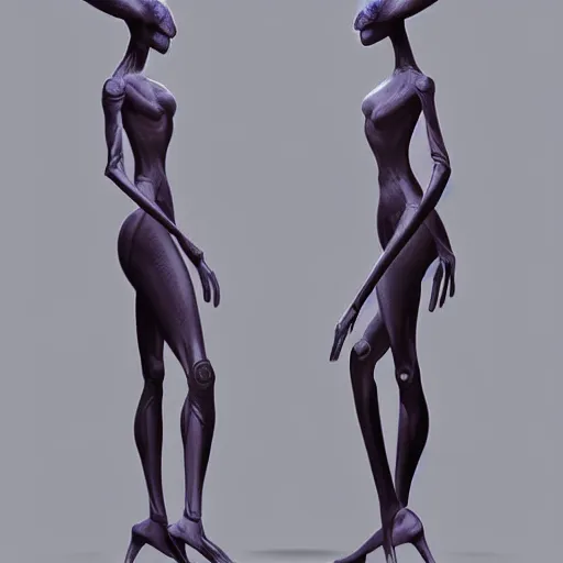 Image similar to Two elegant humanoid creatures leaning against each other, fused at the shoulders, dancing on their pointy limbs. Award-winning digital art, trending on ArtStation