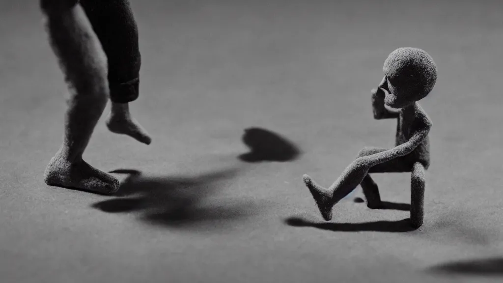 Prompt: a claymation of a man performing on a stage depth of field 1 0 0 mm