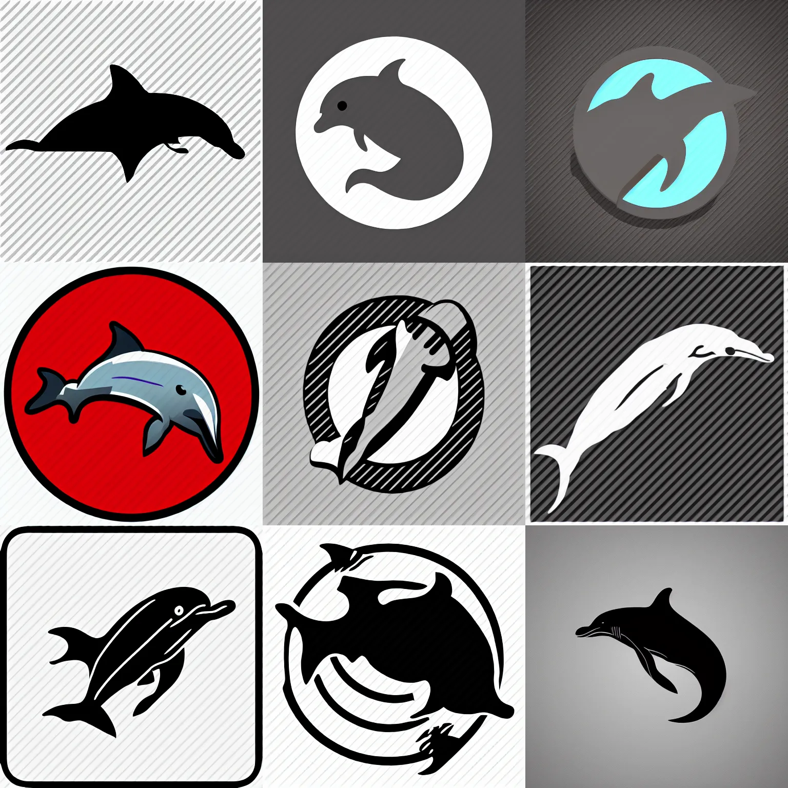 Prompt: Dolphin icon, sci-fi, 2D icon, vector, creative, cyber punk icon, black and white, minimal, clash of kings, clean, logo icon