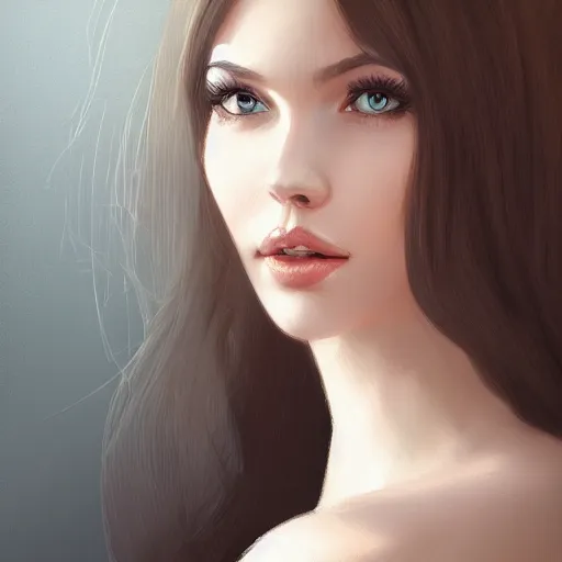 Prompt: elegant young brunette woman, Cottagecore, very detailed, portrait, high contrast, soft lighting, shallow focus, RossDraws, trending on artstation