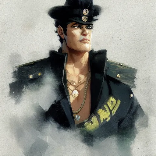 Prompt: jotaro kujo, closeup portrait art by greg rutkowski