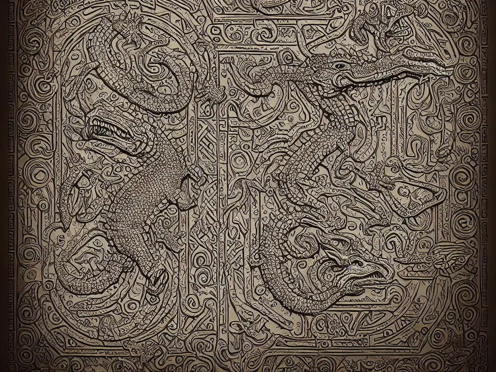 Image similar to mayan book decorative border frame on a white background, crocodile reptilian motifs, d & d, fantasy, intricate, elegant, highly detailed, digital painting, artstation, illustration, hearthstone